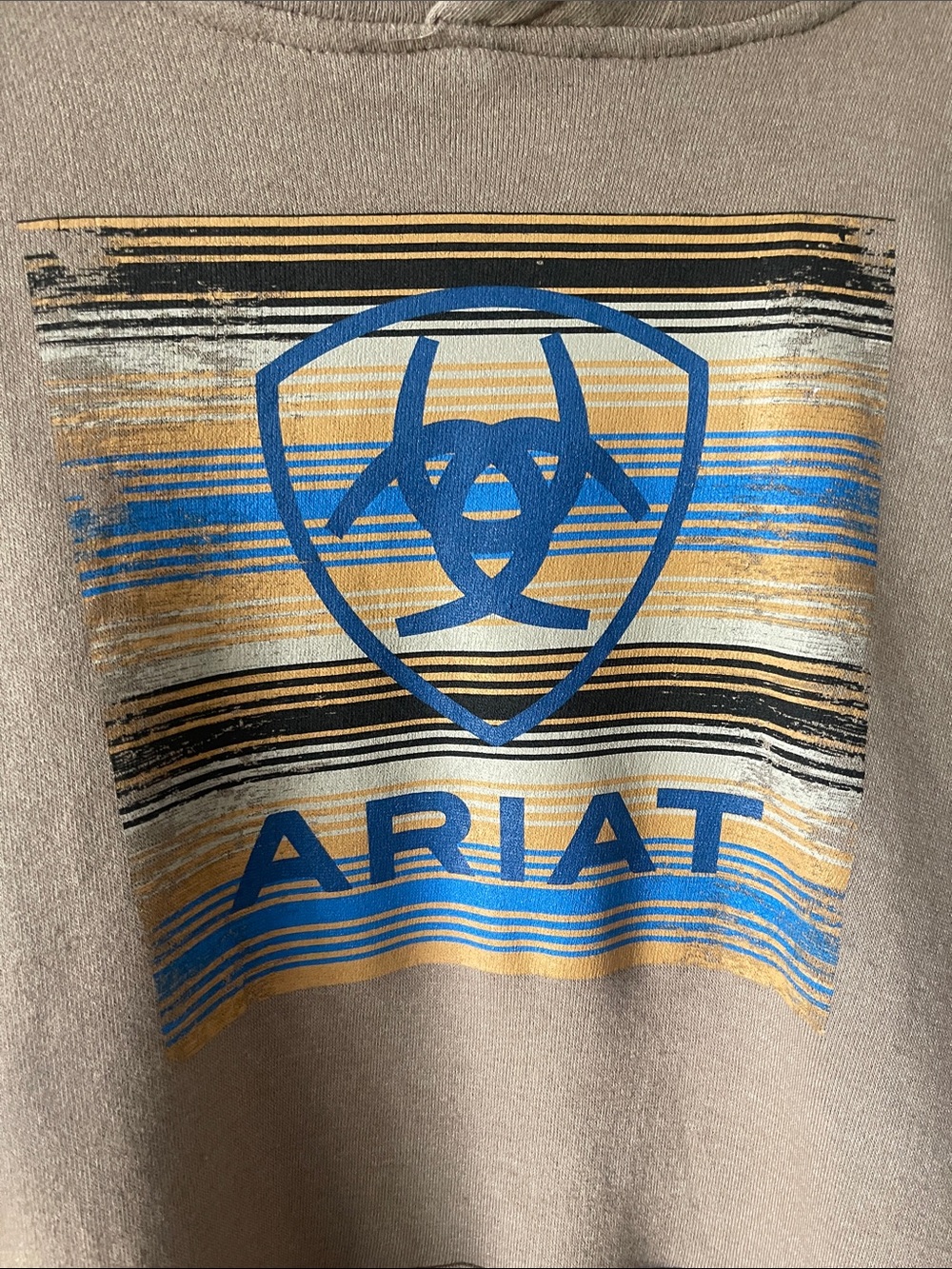 Ariat Men's Olive Green Pullover Hoodie with Blue & Yellow Logo - Picture 2 of 4